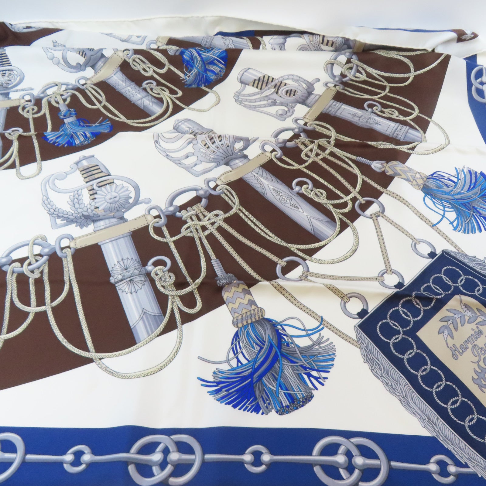HERMES 絲質Scarf絲巾白色/藍色/啡色