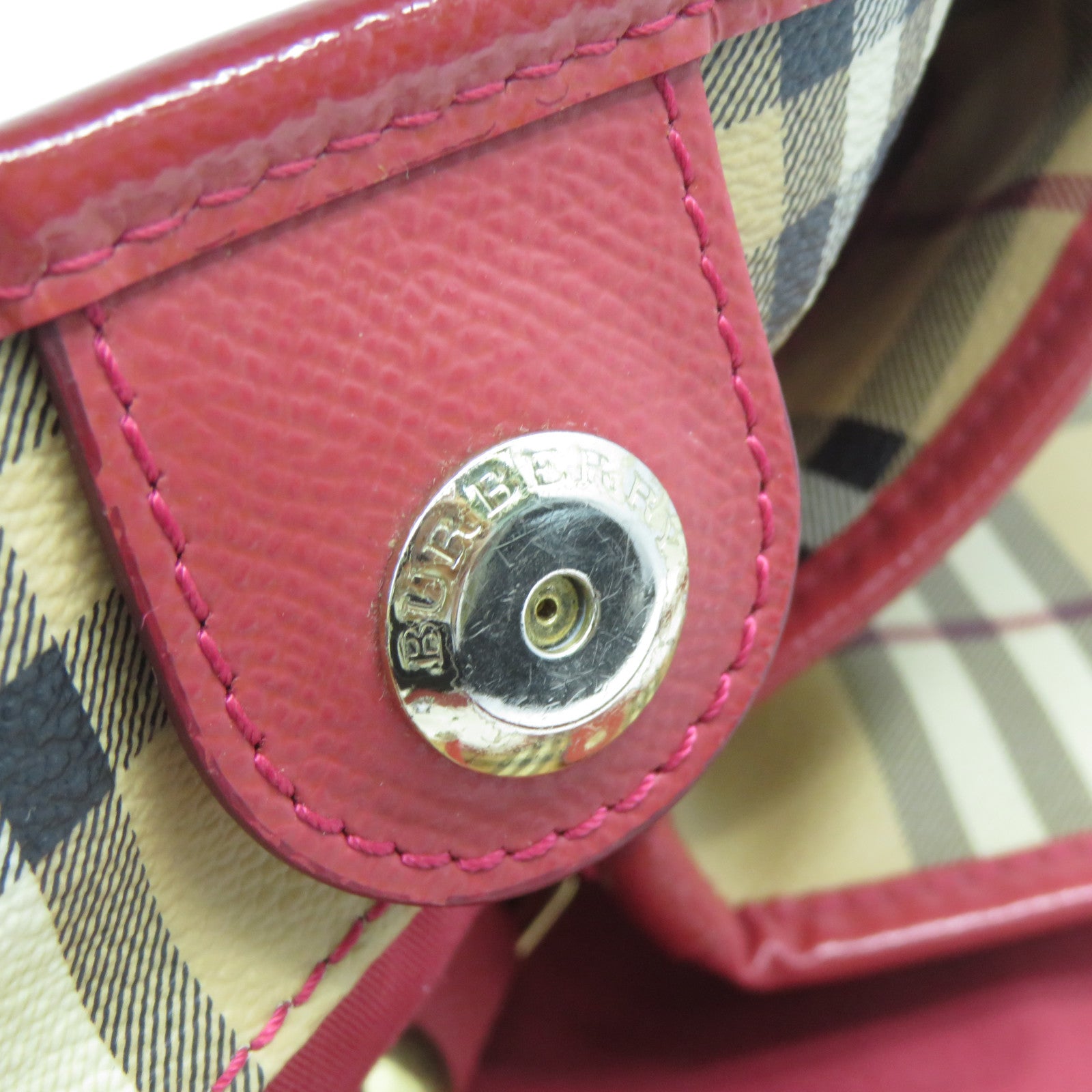 BURBERRY 塗層帆布Shoulder Bag金扣紅色/米色