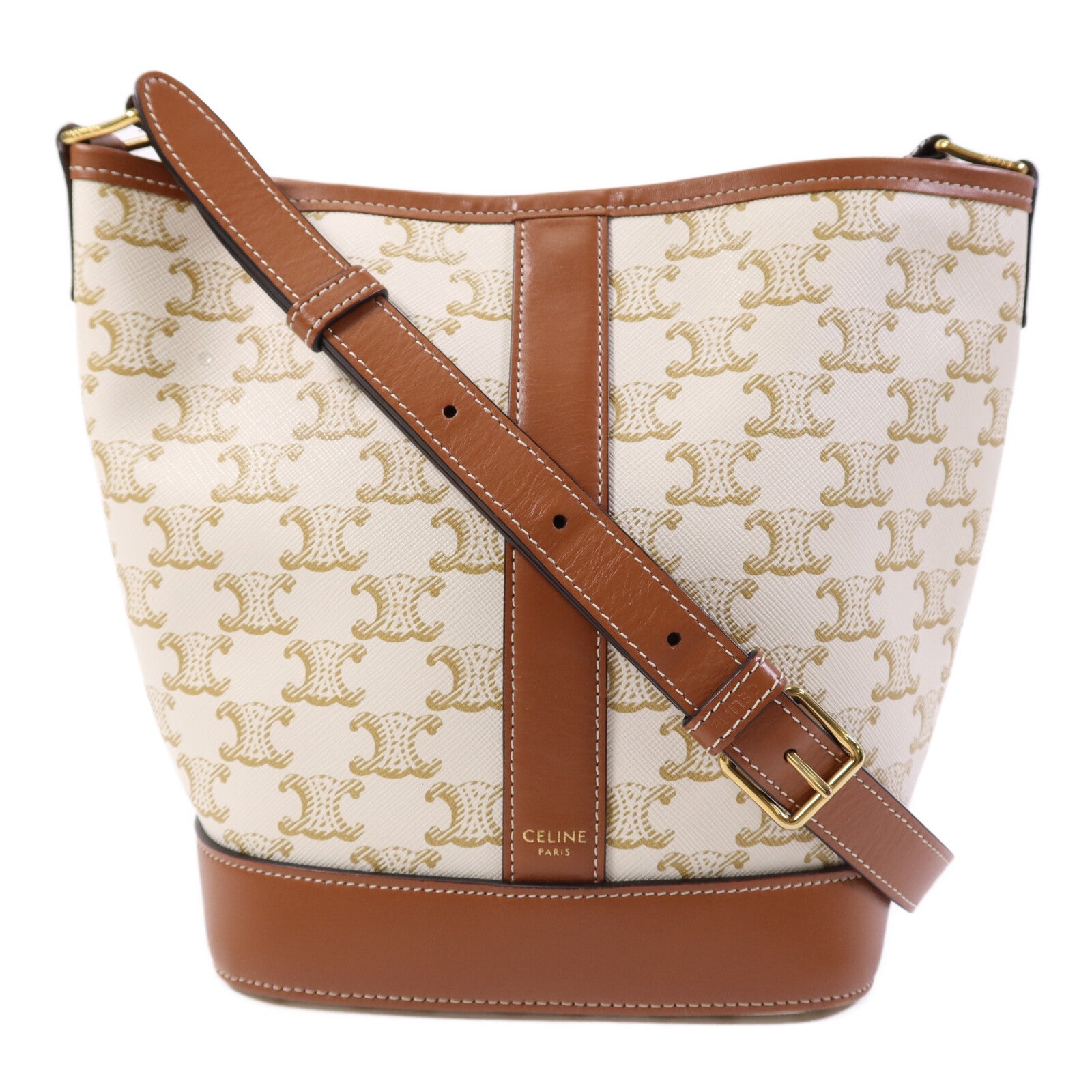 CELINE 塗層帆布Triomphe Bucket金扣肩背袋