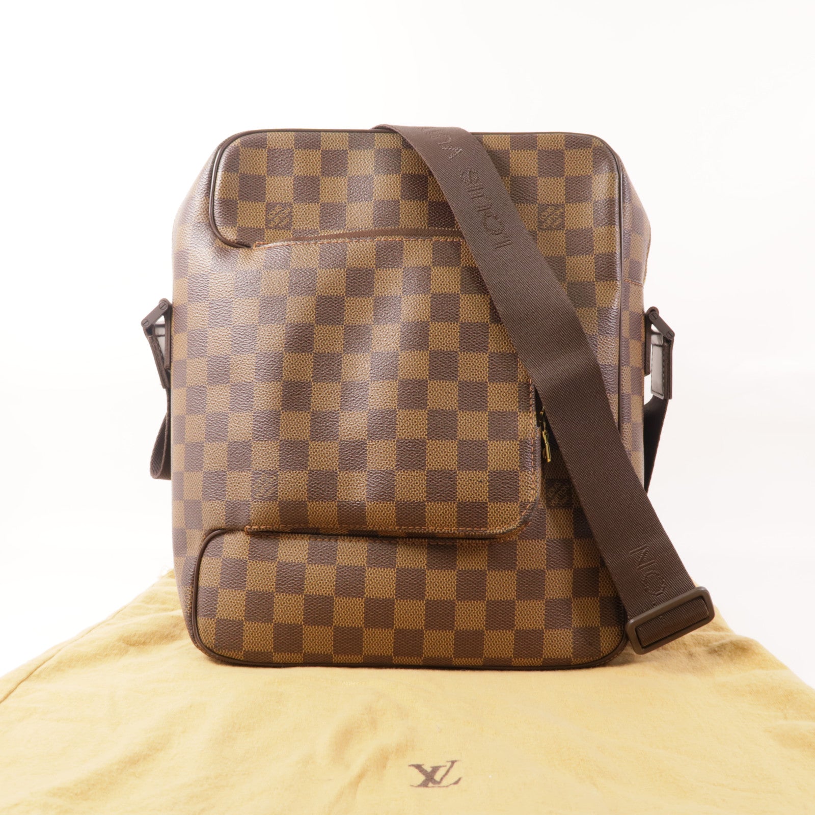 LOUIS VUITTON Damier Olaf MM金扣肩背袋棕色
