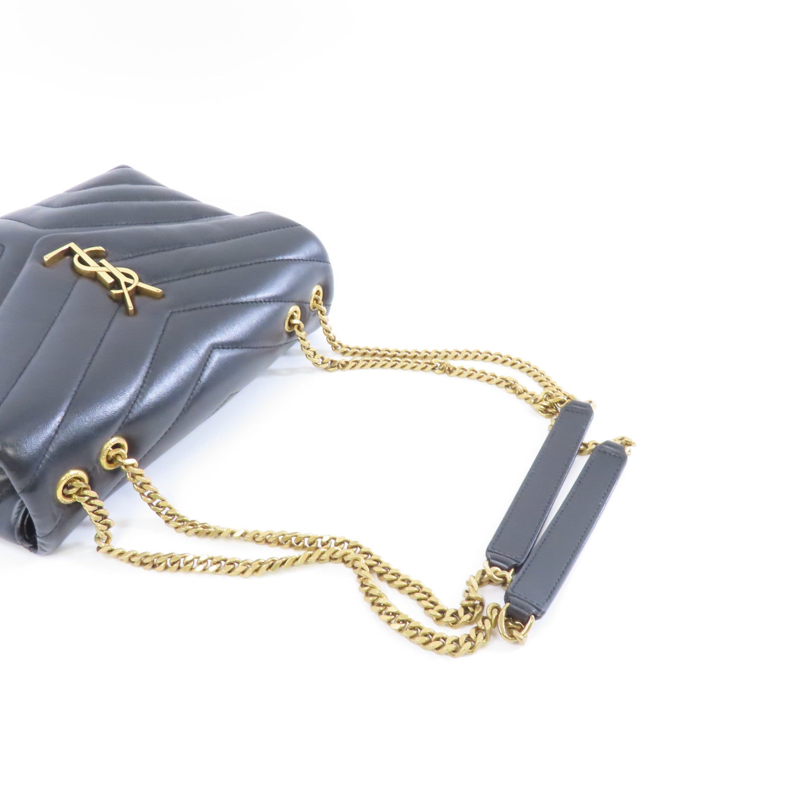 SAINT LAURENT 牛皮皮革Chain Shoulder金扣鏈帶肩背袋黑色