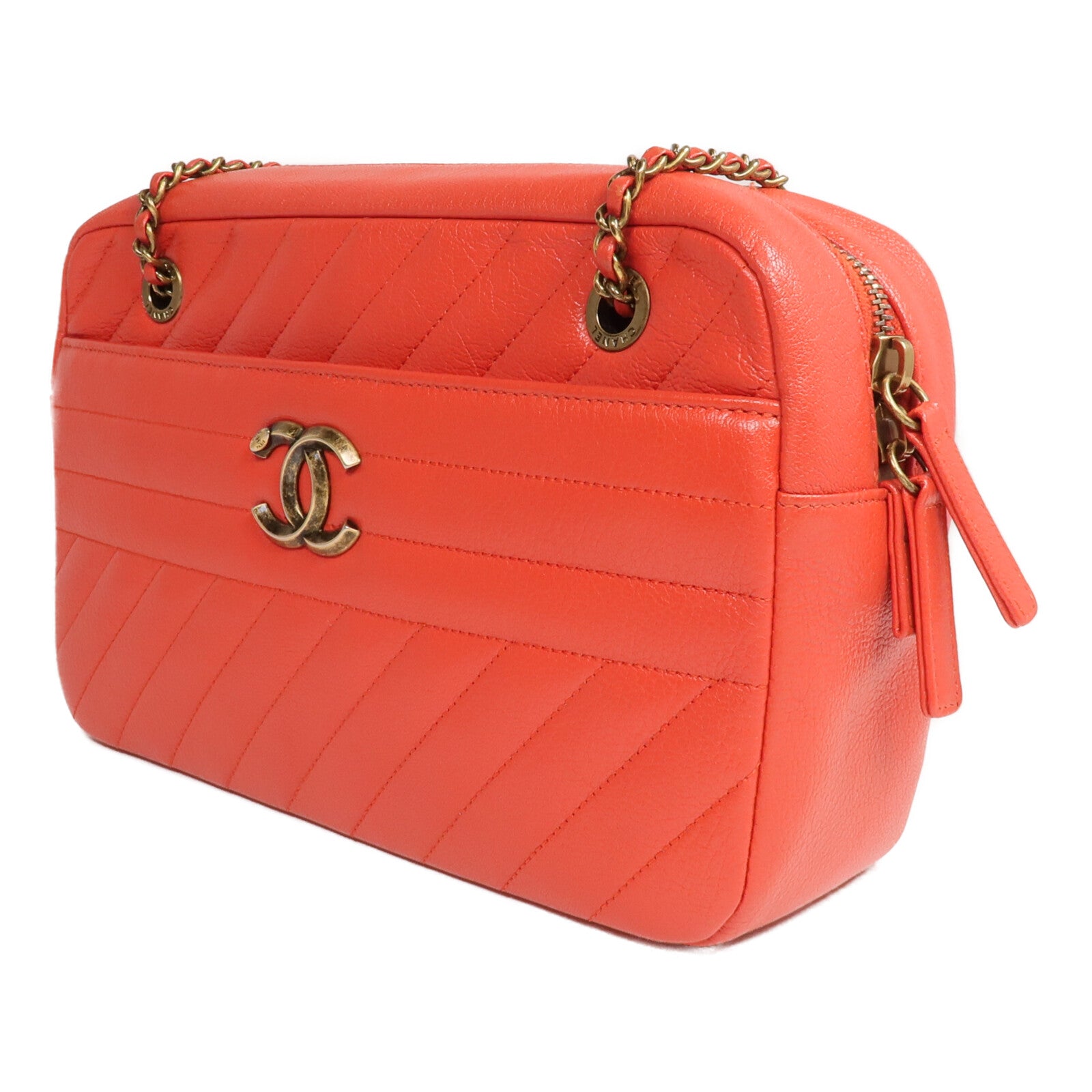 CHANEL 牛皮皮革Camera Bag金扣鏈帶肩背袋
