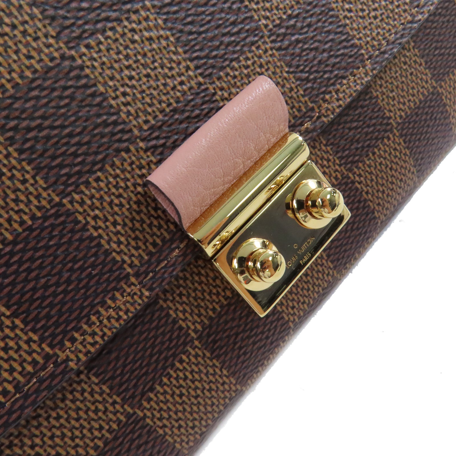 LOUIS VUITTON Damier Azur Croisette Chain Wallet Shoulder Bag金扣鏈帶肩背袋啡色/粉紅色