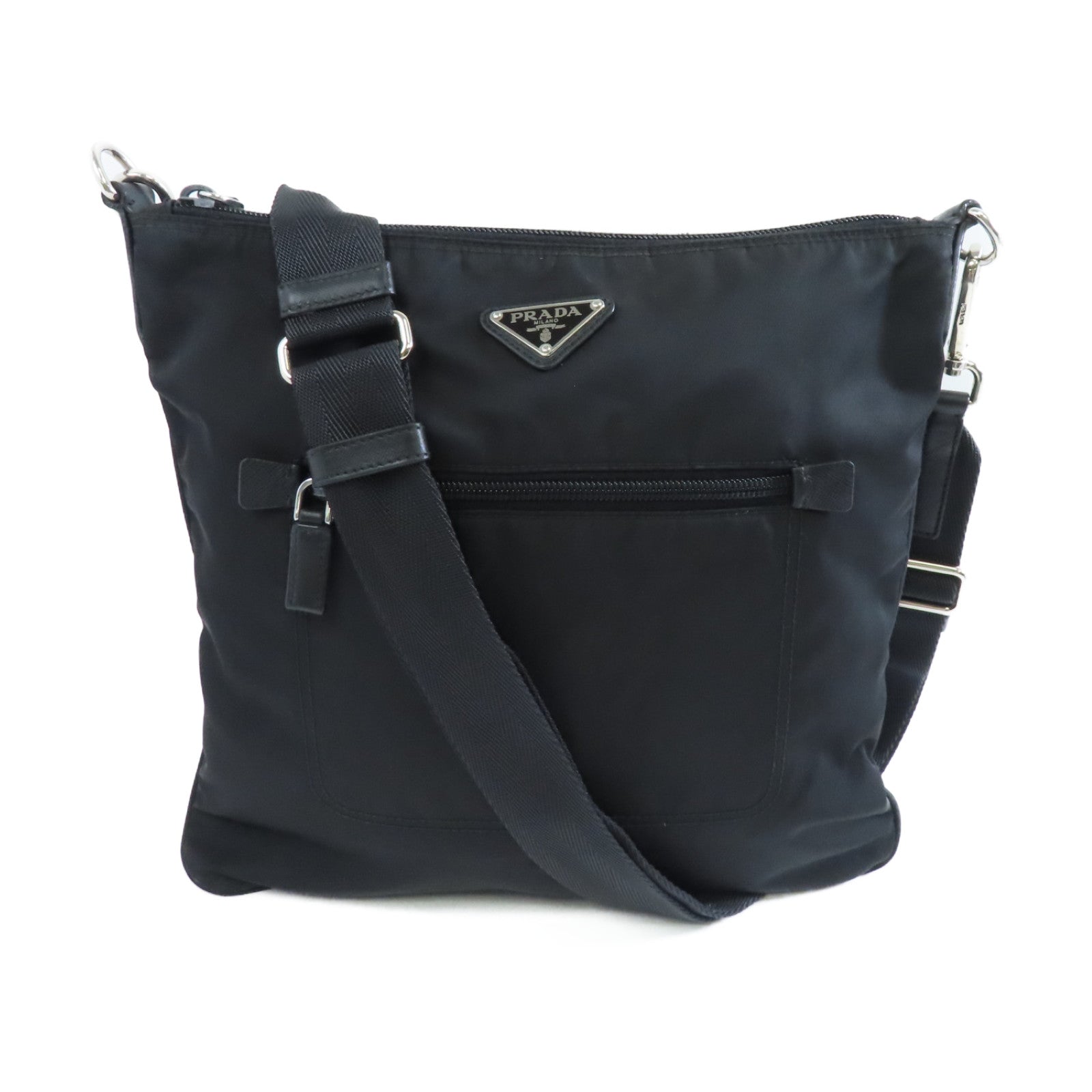 PRADA 尼龍Shoulder Bag銀扣肩背袋黑色