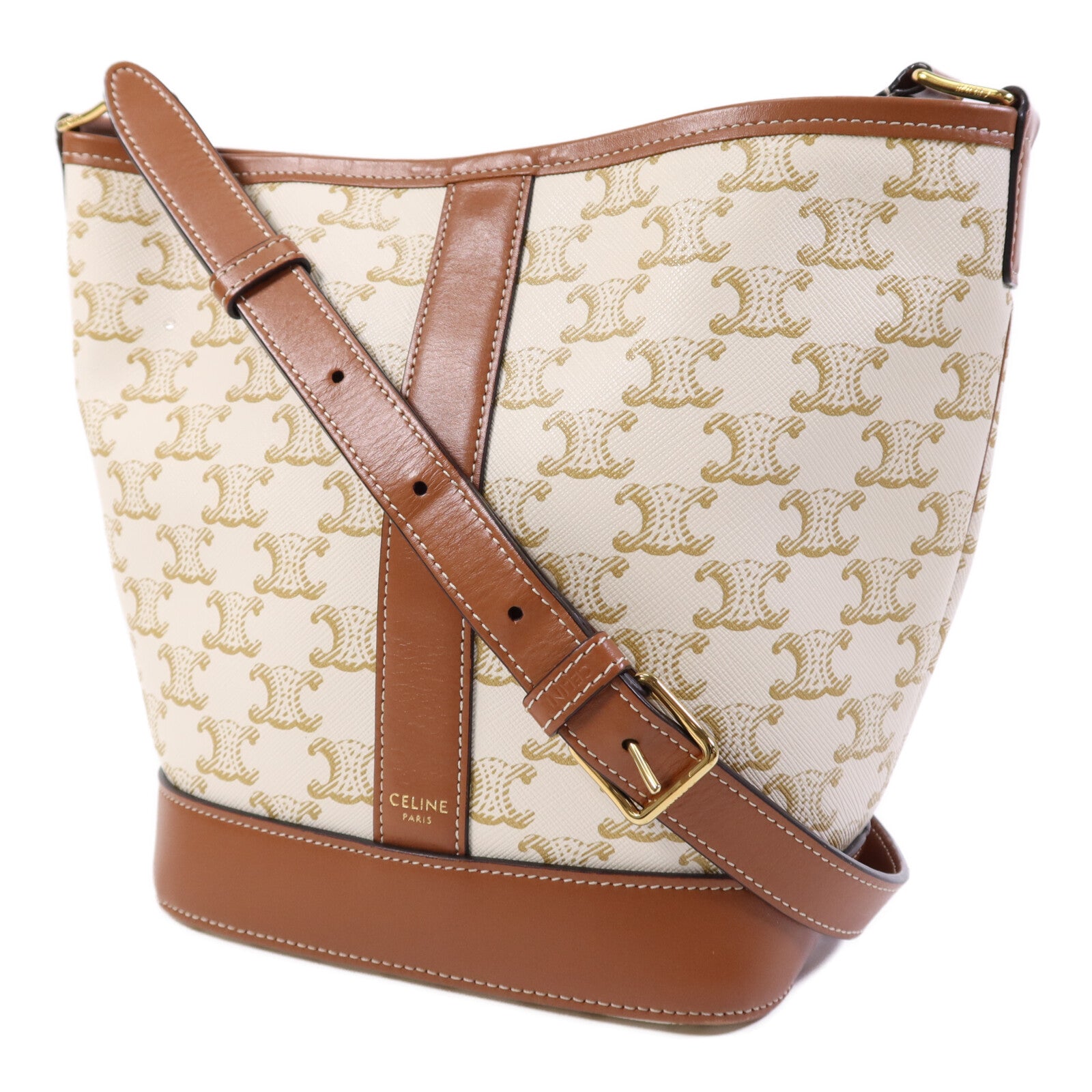 CELINE 塗層帆布Triomphe Bucket金扣肩背袋