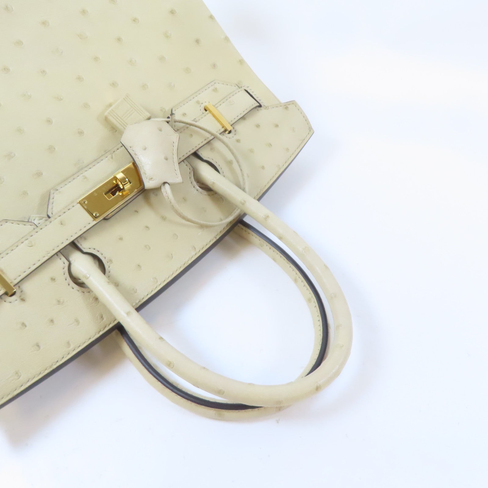 HERMES 鴕鳥皮革Birkin 30金扣手挽袋Parchemin/米色