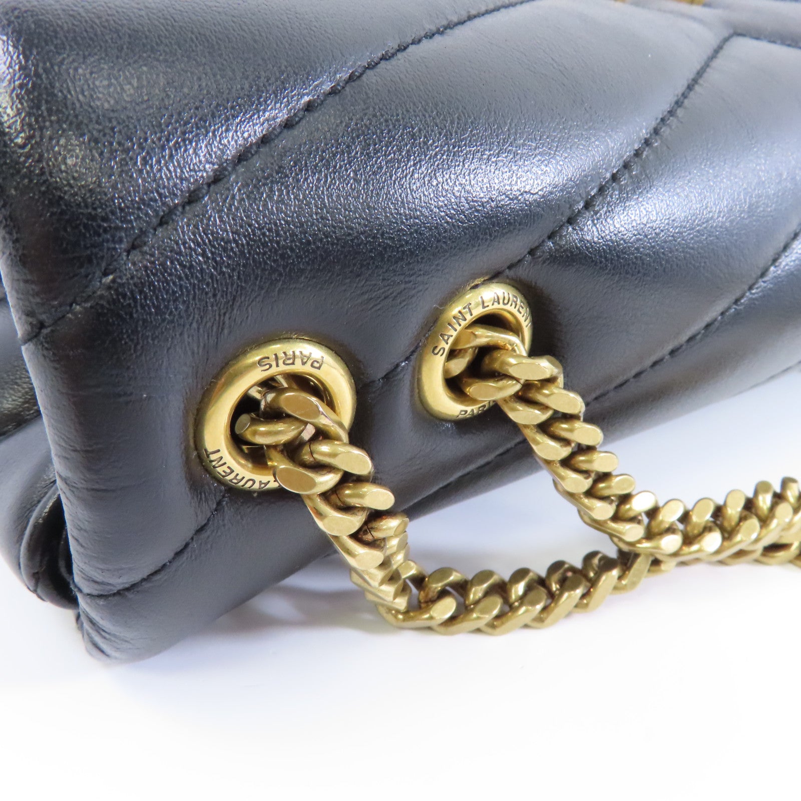 SAINT LAURENT 牛皮皮革Chain Shoulder金扣鏈帶肩背袋黑色
