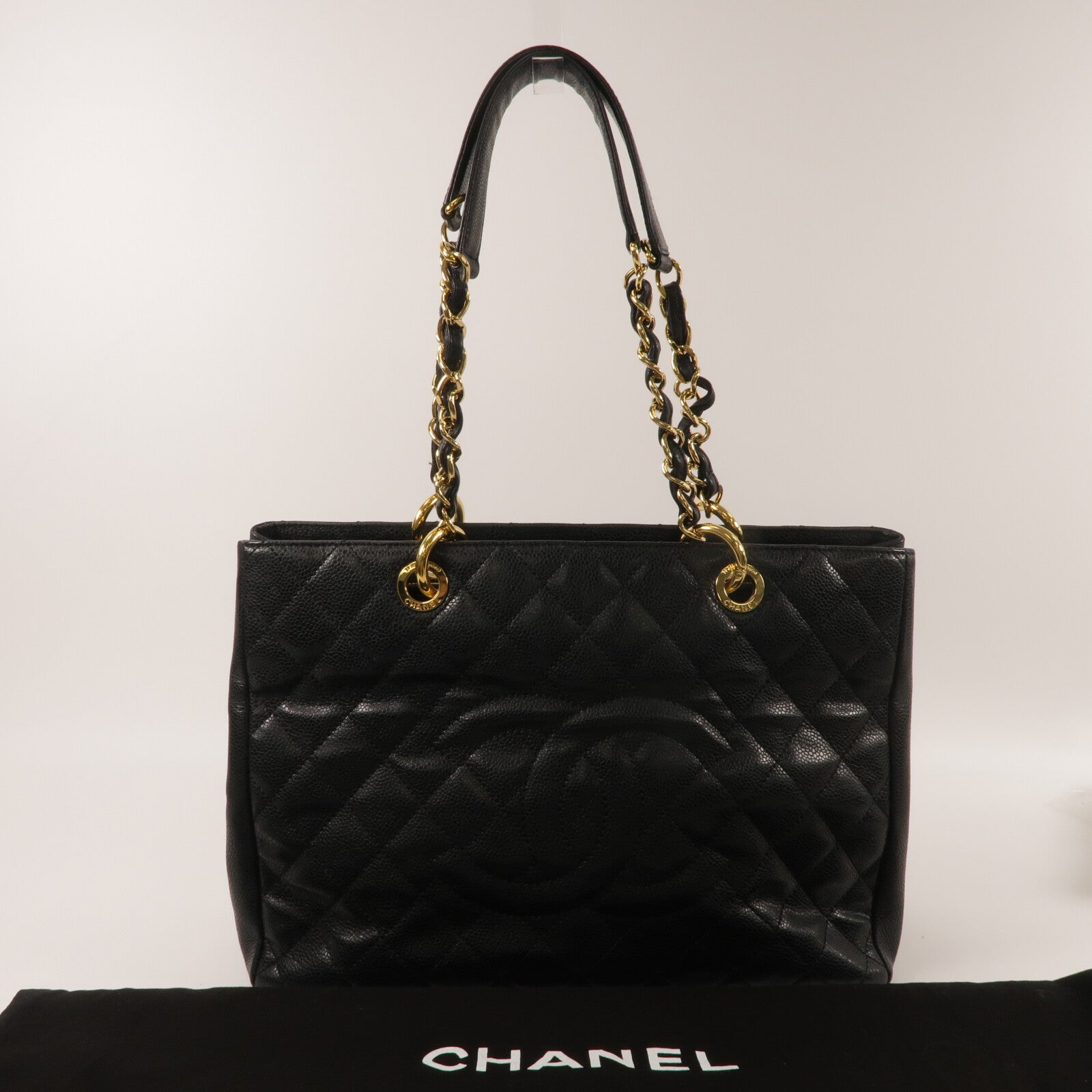 CHANEL 牛皮皮革GST Grand Shopping Tote Bag鏈帶肩背袋