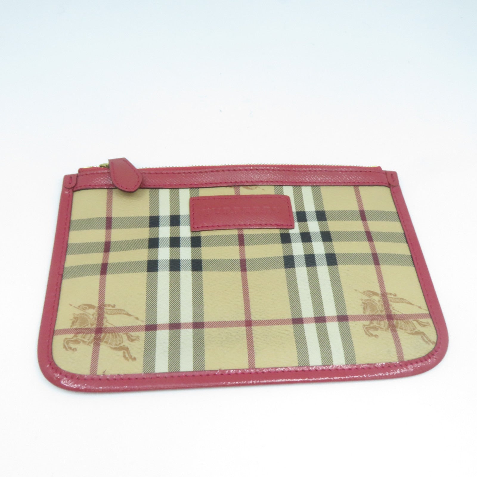 BURBERRY 塗層帆布Shoulder Bag金扣紅色/米色