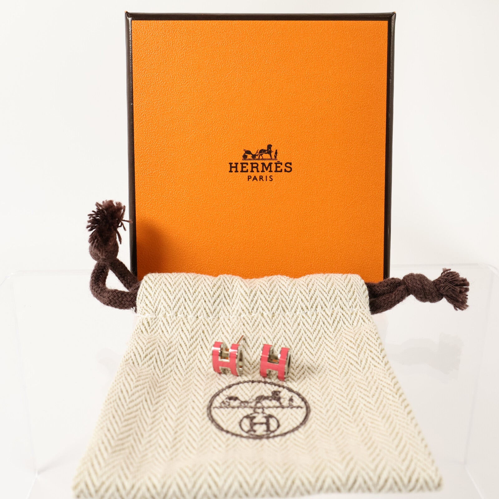 HERMES 金屬/琺瑯Mini Pop H Earrings耳環Rose Azalee