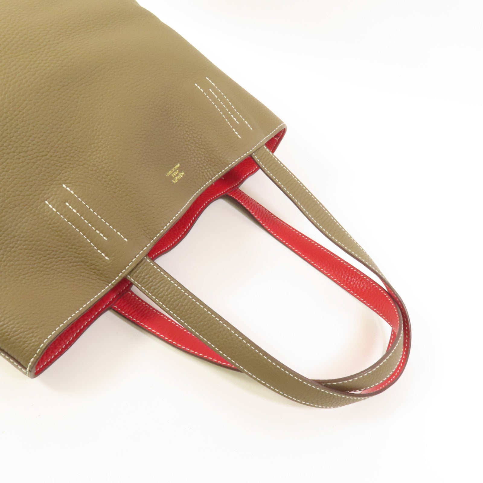 HERMES Clemence皮革Double Sens 35手挽袋 Etoupe/Rouge Tomato