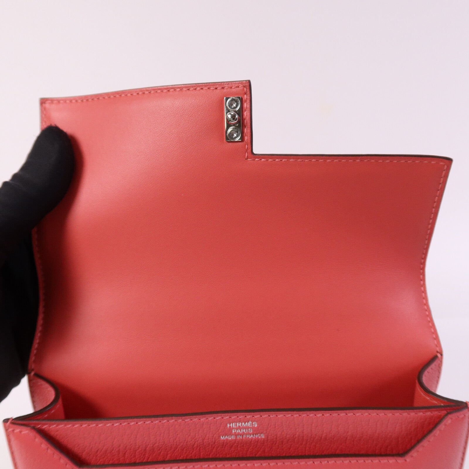HERMES 【激減優惠】Chevre皮革Mini Verrou銀扣鏈帶肩背袋Rose Azalee