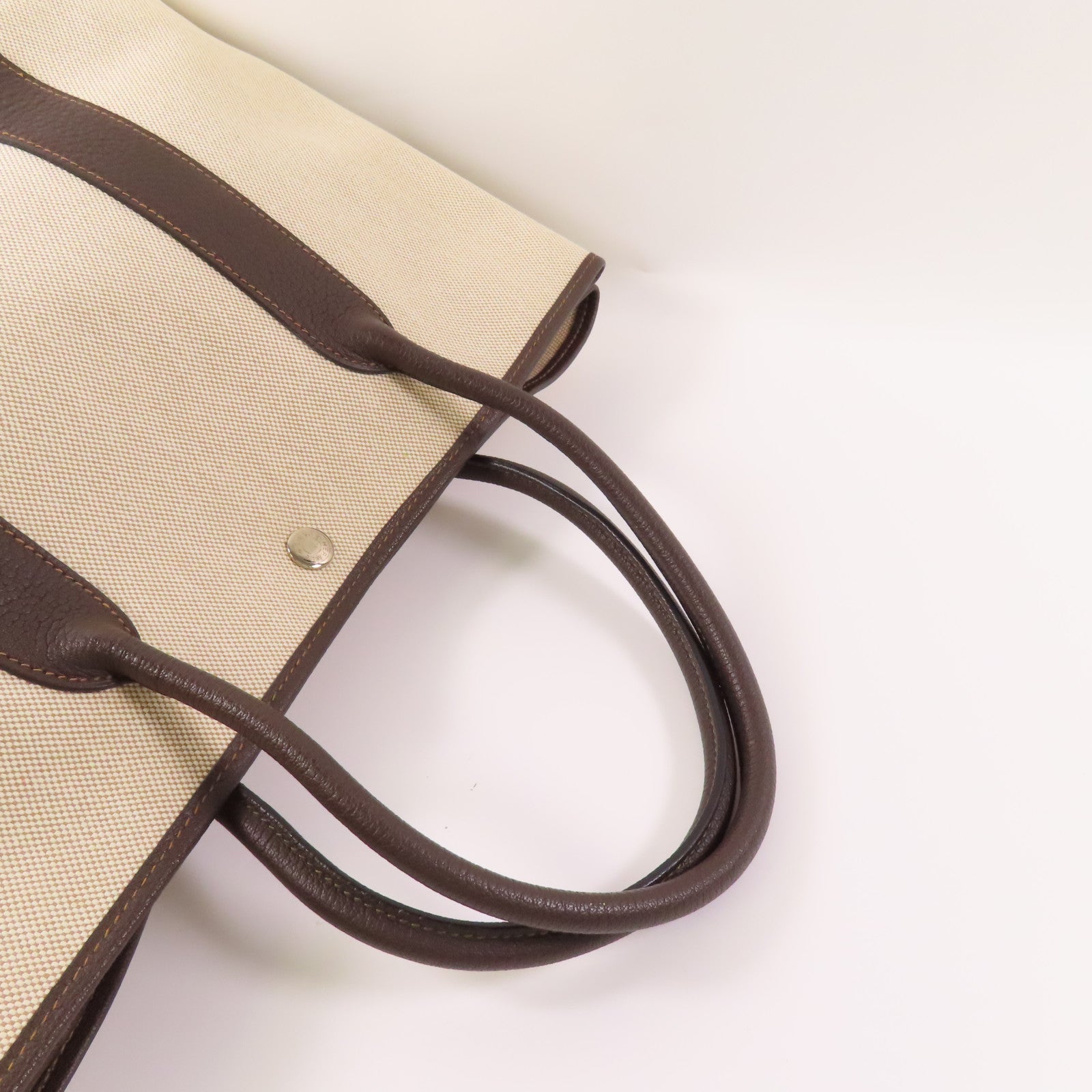 HERMES 帆布/皮革Buffle Skipper Garden Party PM銀扣手挽袋Biscuit