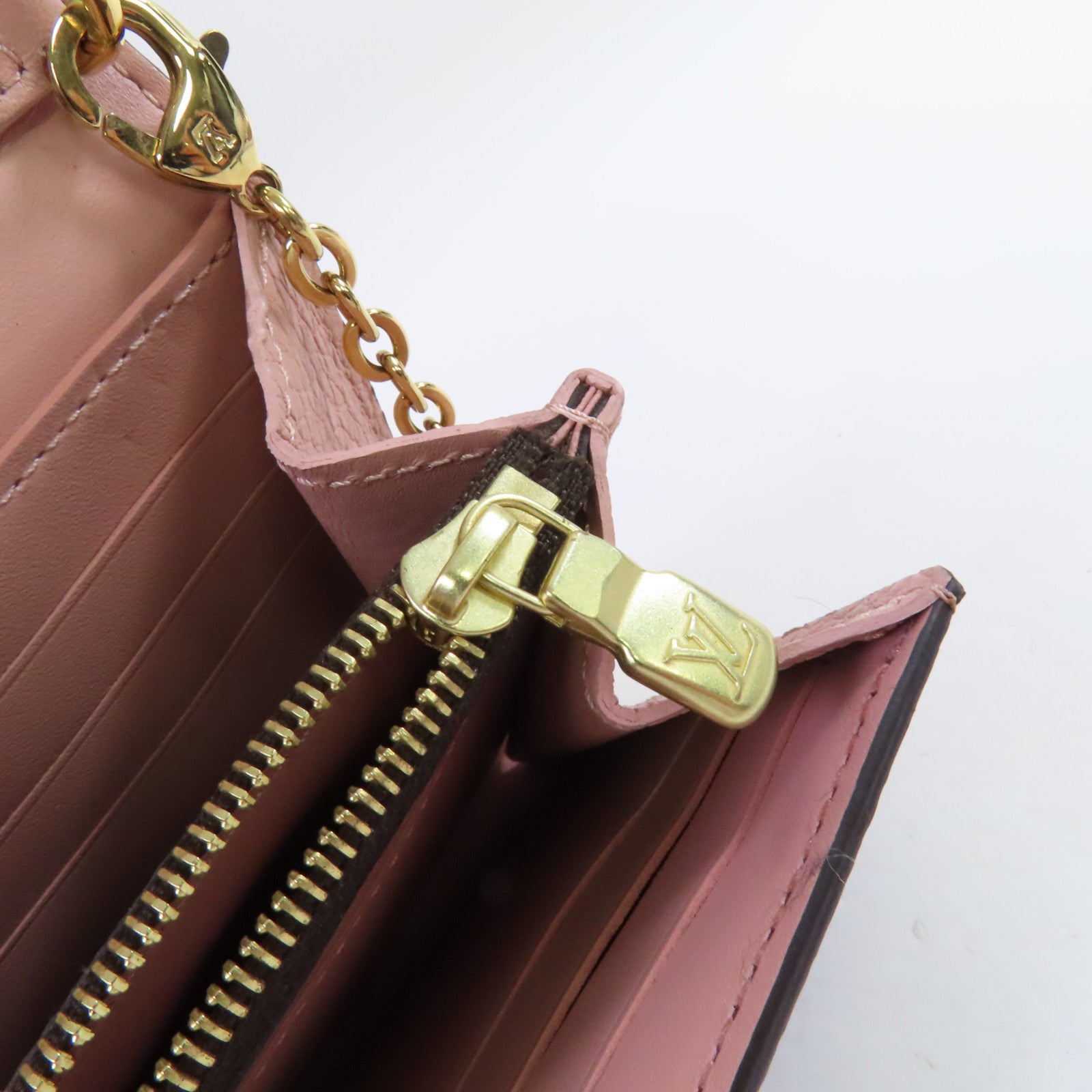 LOUIS VUITTON Damier Azur Croisette Chain Wallet Shoulder Bag金扣鏈帶肩背袋啡色/粉紅色