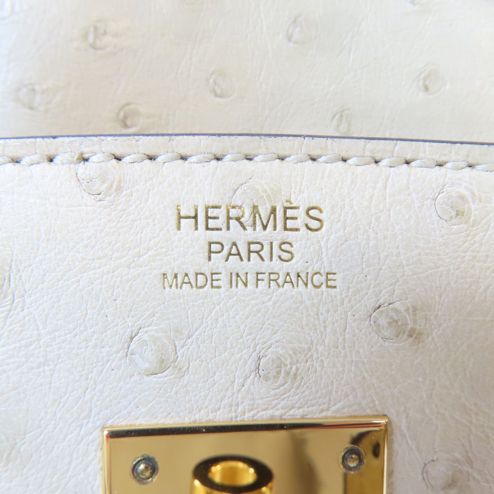 HERMES 鴕鳥皮革Birkin 30金扣手挽袋Parchemin/米色