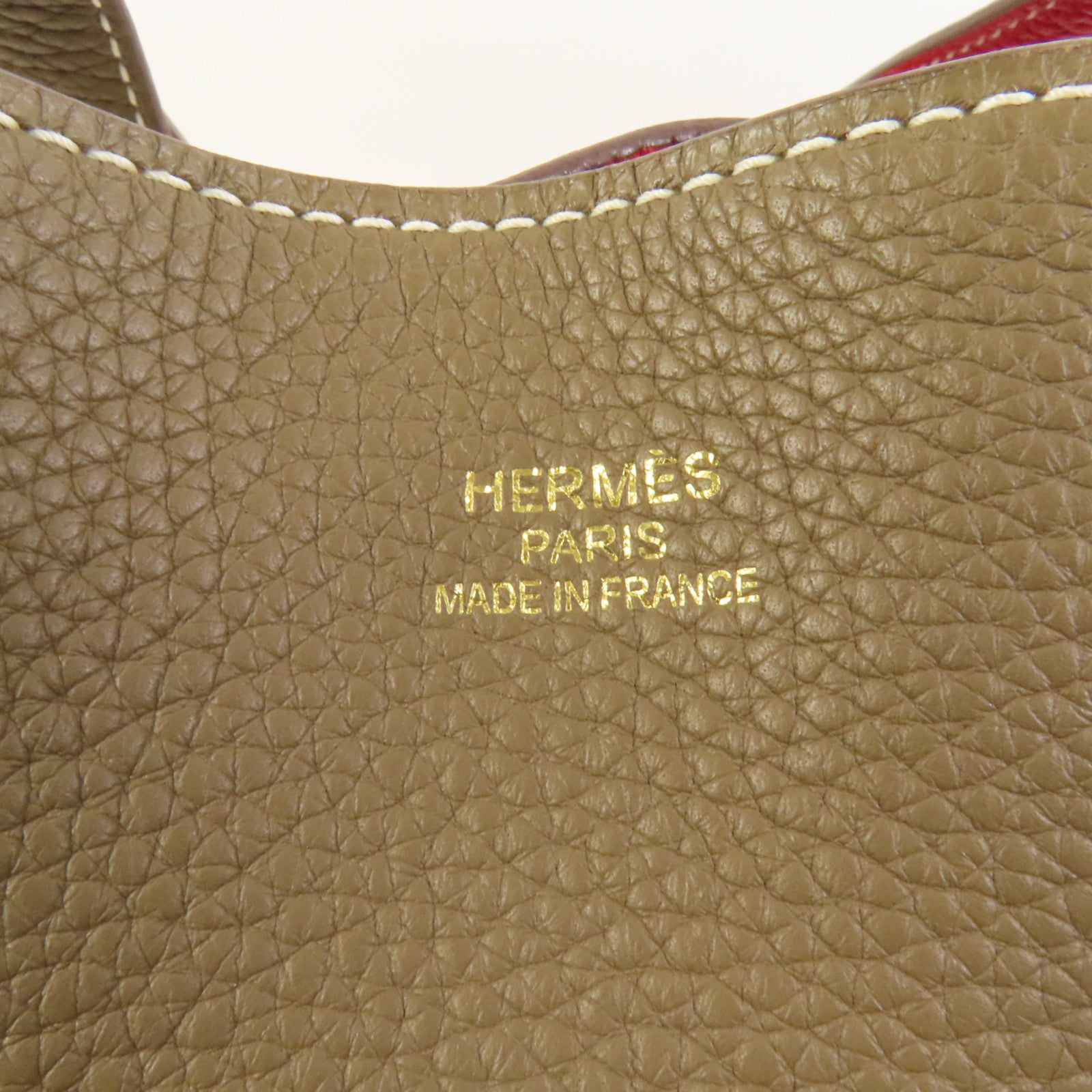 HERMES Clemence皮革Double Sens 35手挽袋 Etoupe/Rouge Tomato
