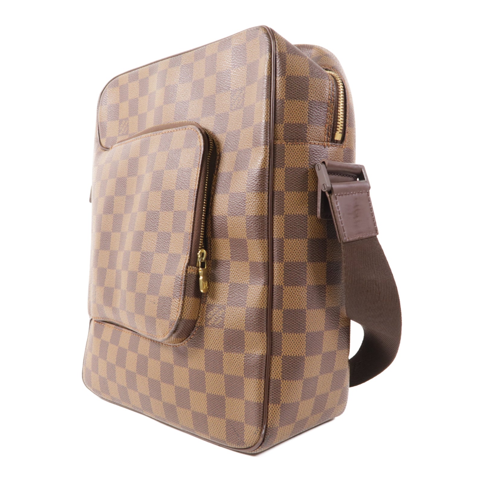 LOUIS VUITTON Damier Olaf MM金扣肩背袋棕色