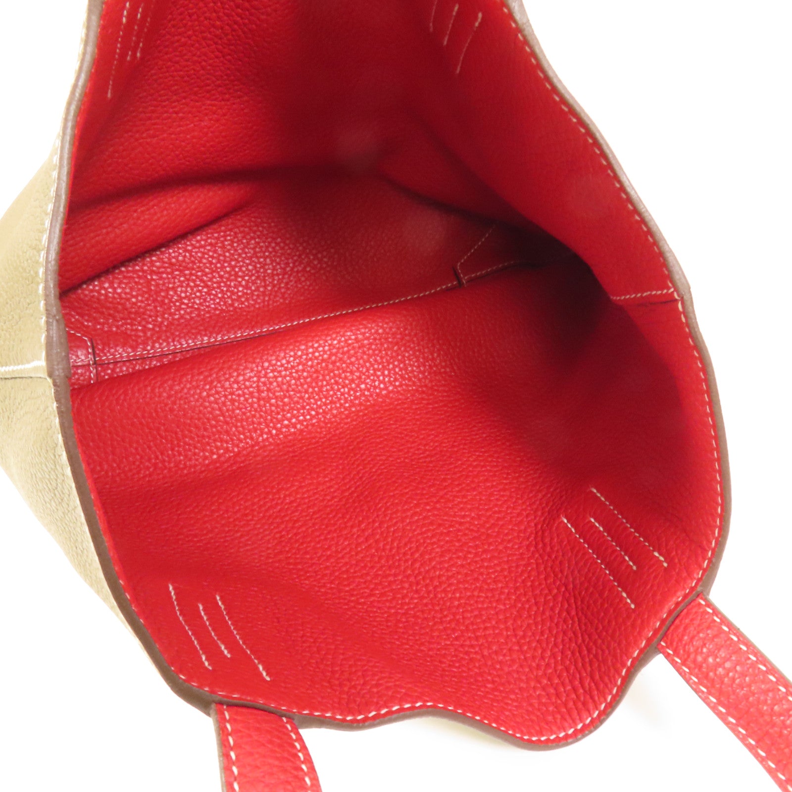 HERMES Clemence皮革Double Sens 35手挽袋 Etoupe/Rouge Tomato