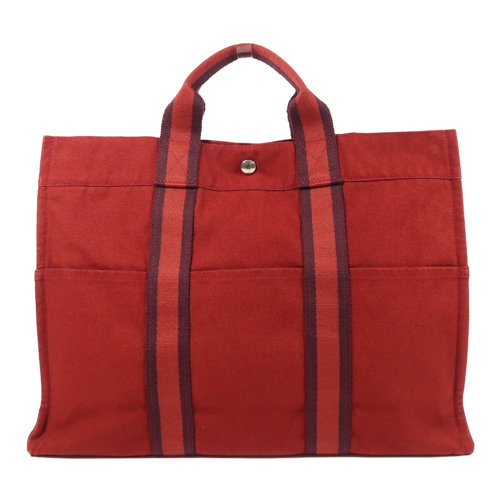 HERMES 帆布Fourre Tout MM銀扣手挽袋紅色