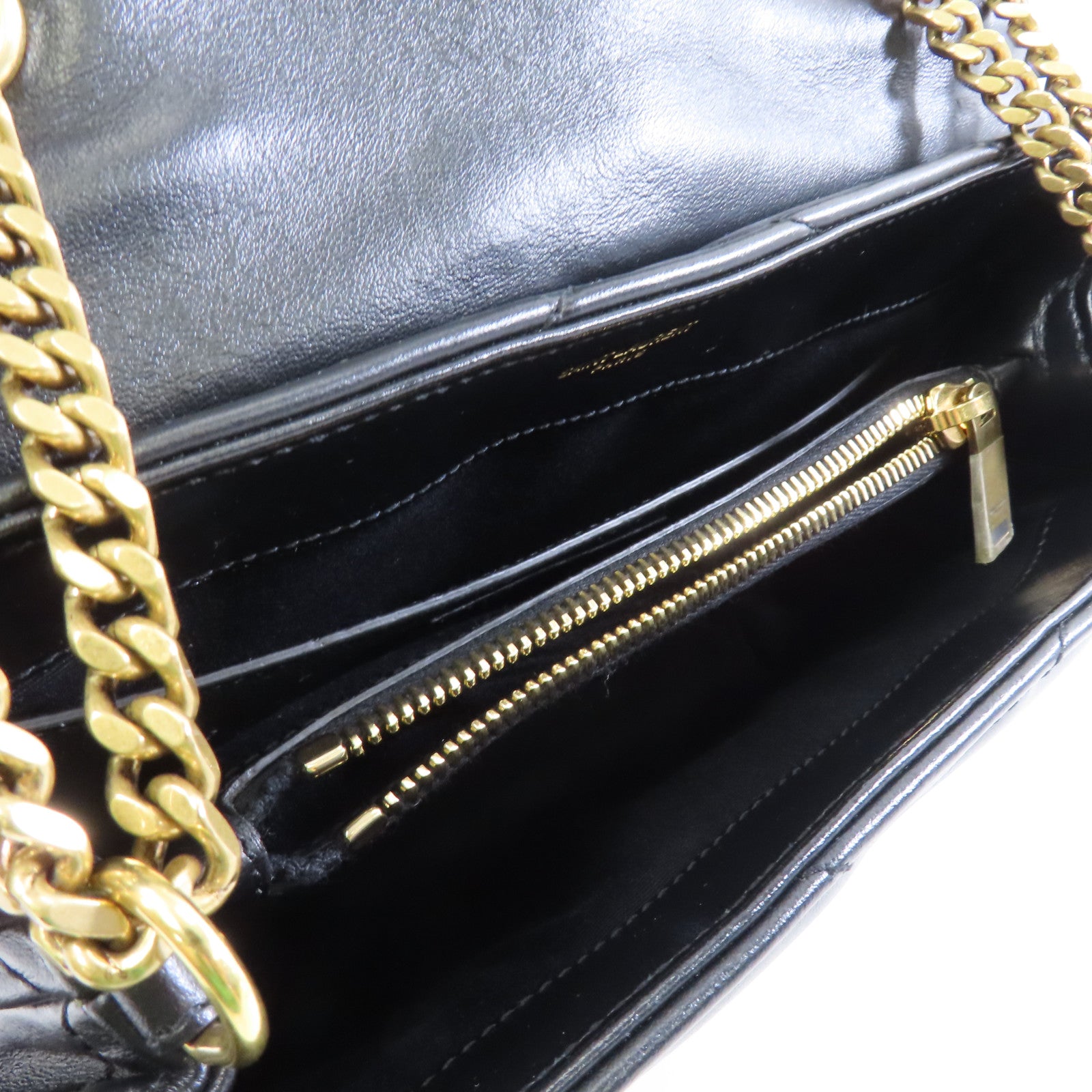 SAINT LAURENT 牛皮皮革Chain Shoulder金扣鏈帶肩背袋黑色