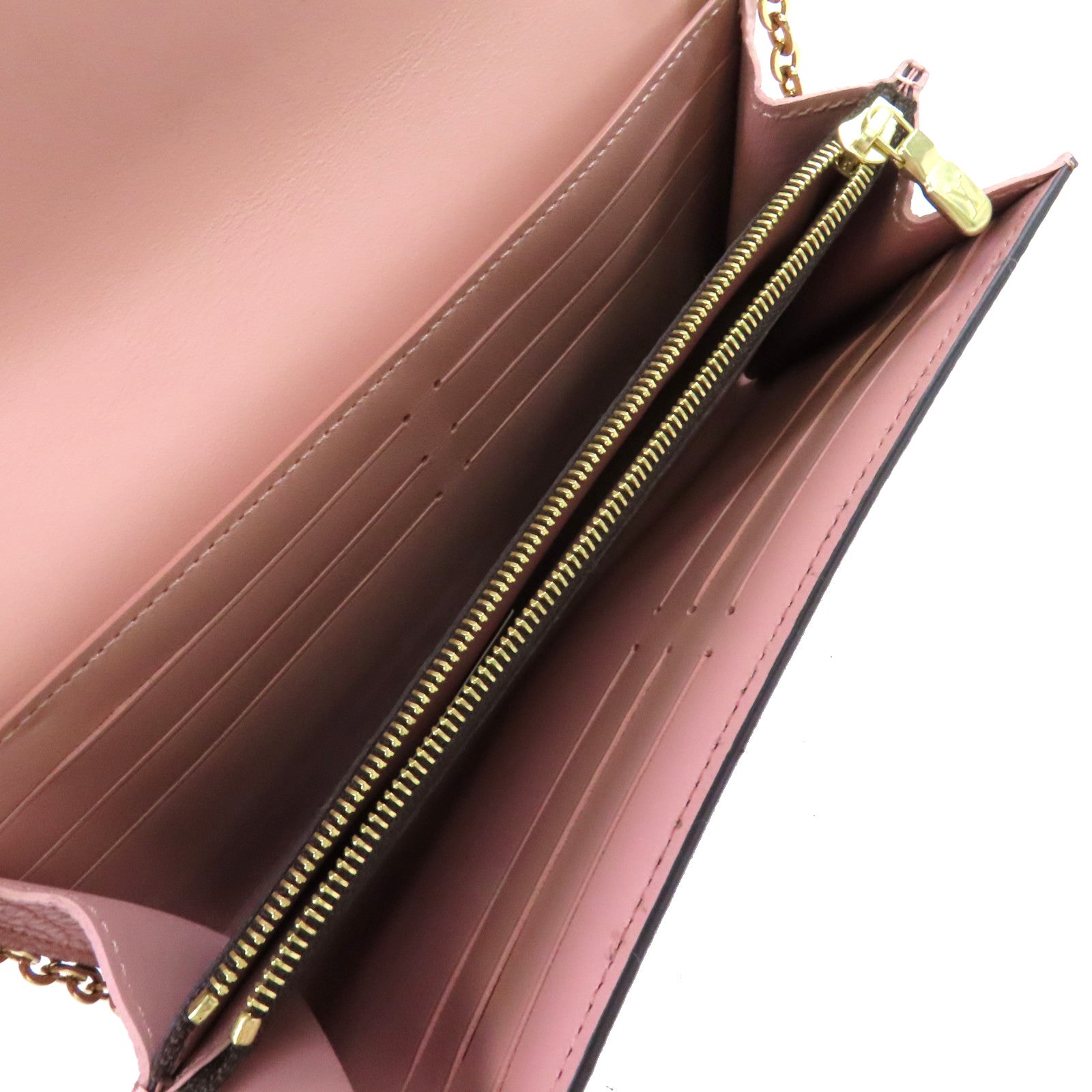 LOUIS VUITTON Damier Azur Croisette Chain Wallet Shoulder Bag金扣鏈帶肩背袋啡色/粉紅色