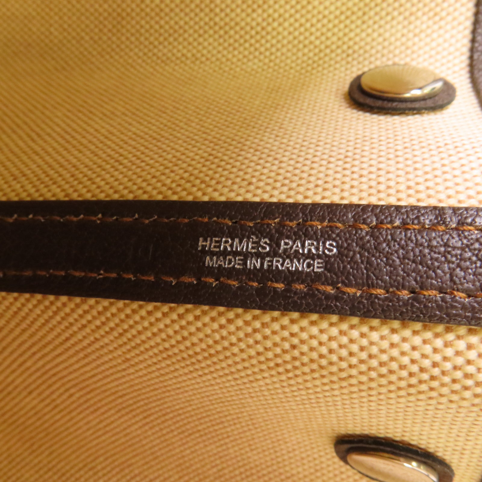 HERMES 帆布/皮革Buffle Skipper Garden Party PM銀扣手挽袋Biscuit