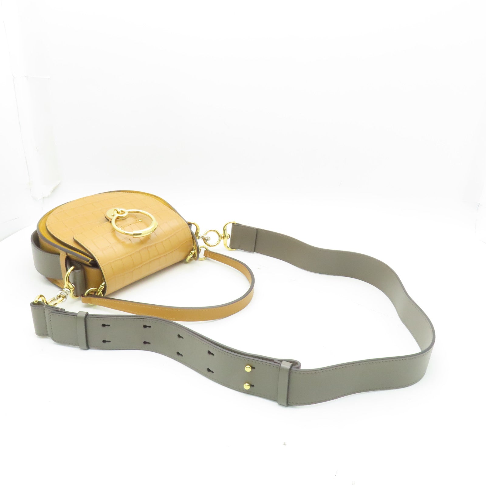 Chloe 【激減優惠】牛皮皮革2 Way Shoulder金扣/銀扣手挽肩背兩用袋芥末色