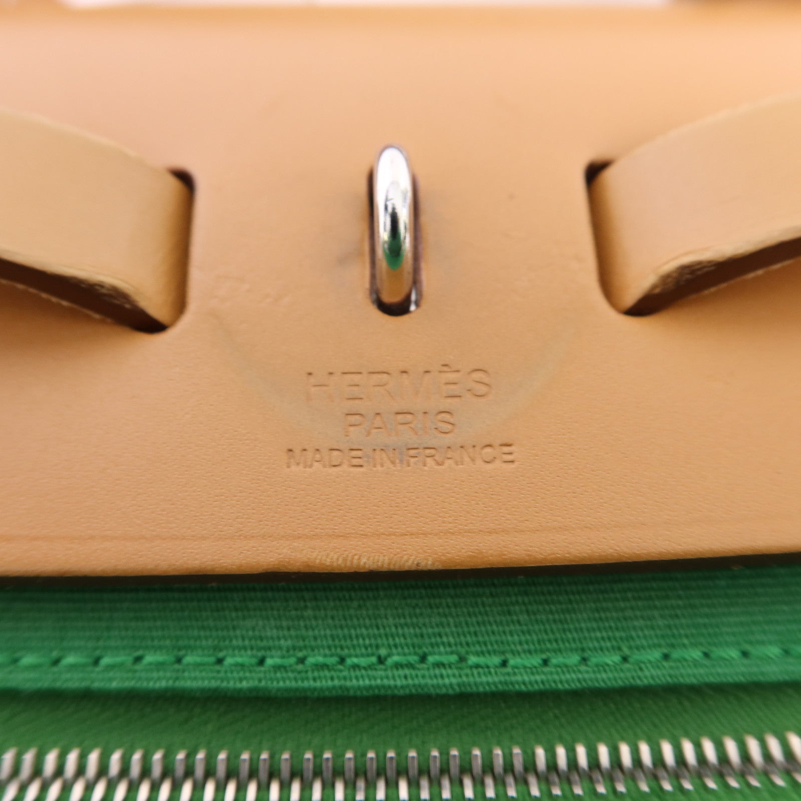 HERMES 帆布Herbag PM銀扣手挽肩背兩用袋Bamboo
