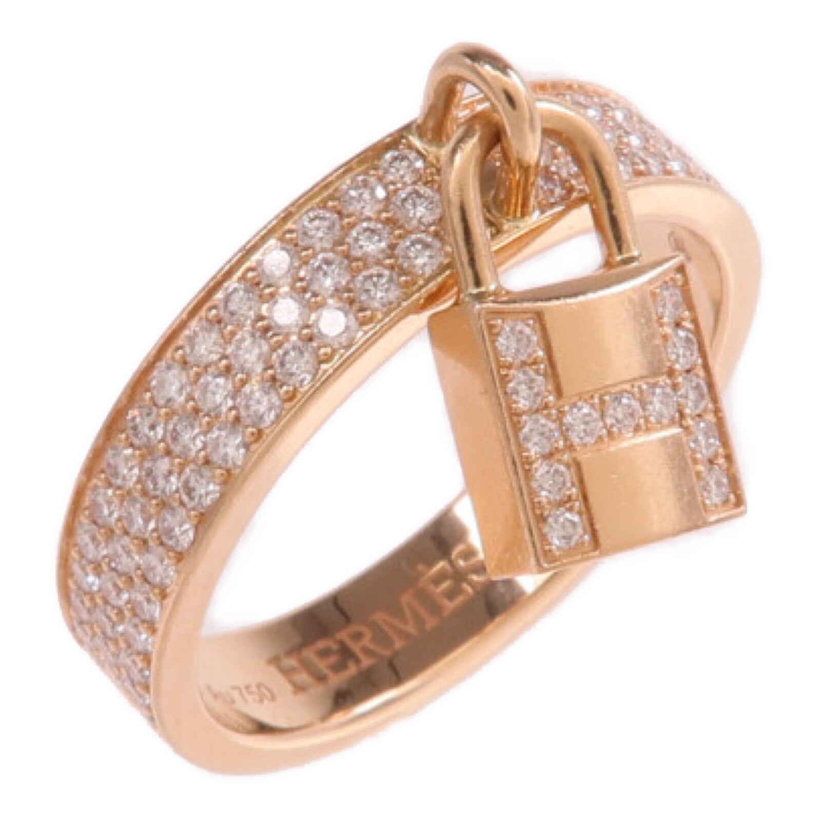 HERMES 18K玫瑰金Kelly Clochette Ring鑽石戒指Hermes#55/US#7.25