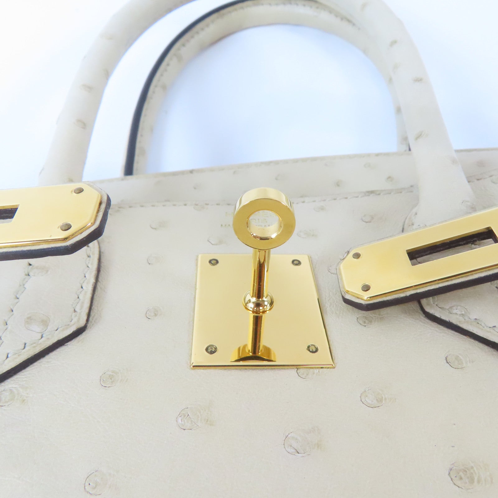 HERMES 鴕鳥皮革Birkin 30金扣手挽袋Parchemin/米色