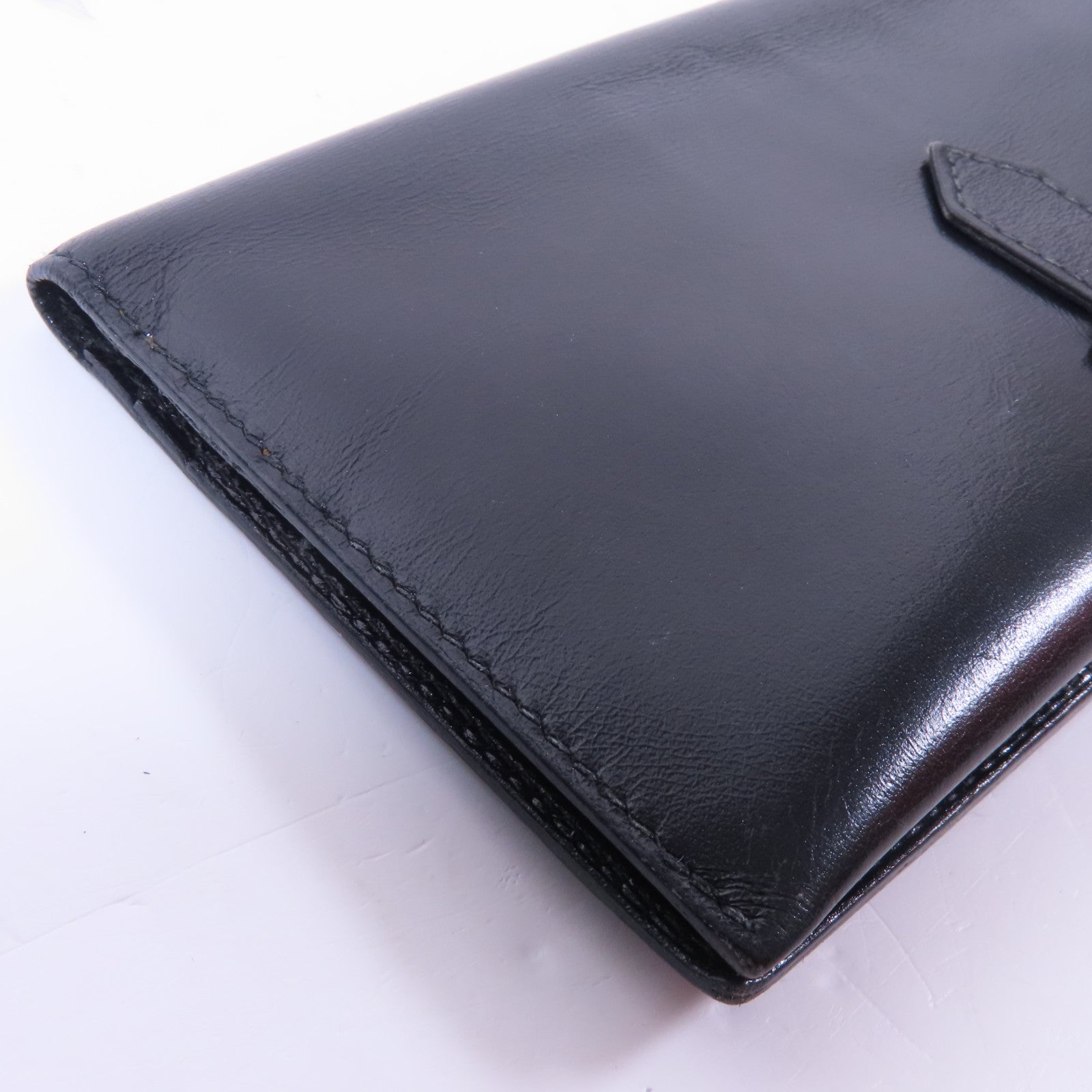 HERMES Boxcalf皮革Bearn銀扣長錢包Noir