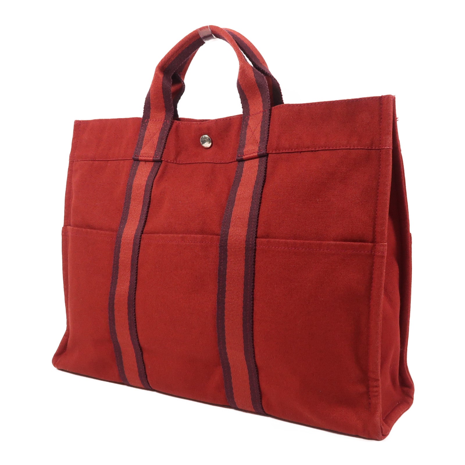 HERMES 帆布Fourre Tout MM銀扣手挽袋紅色