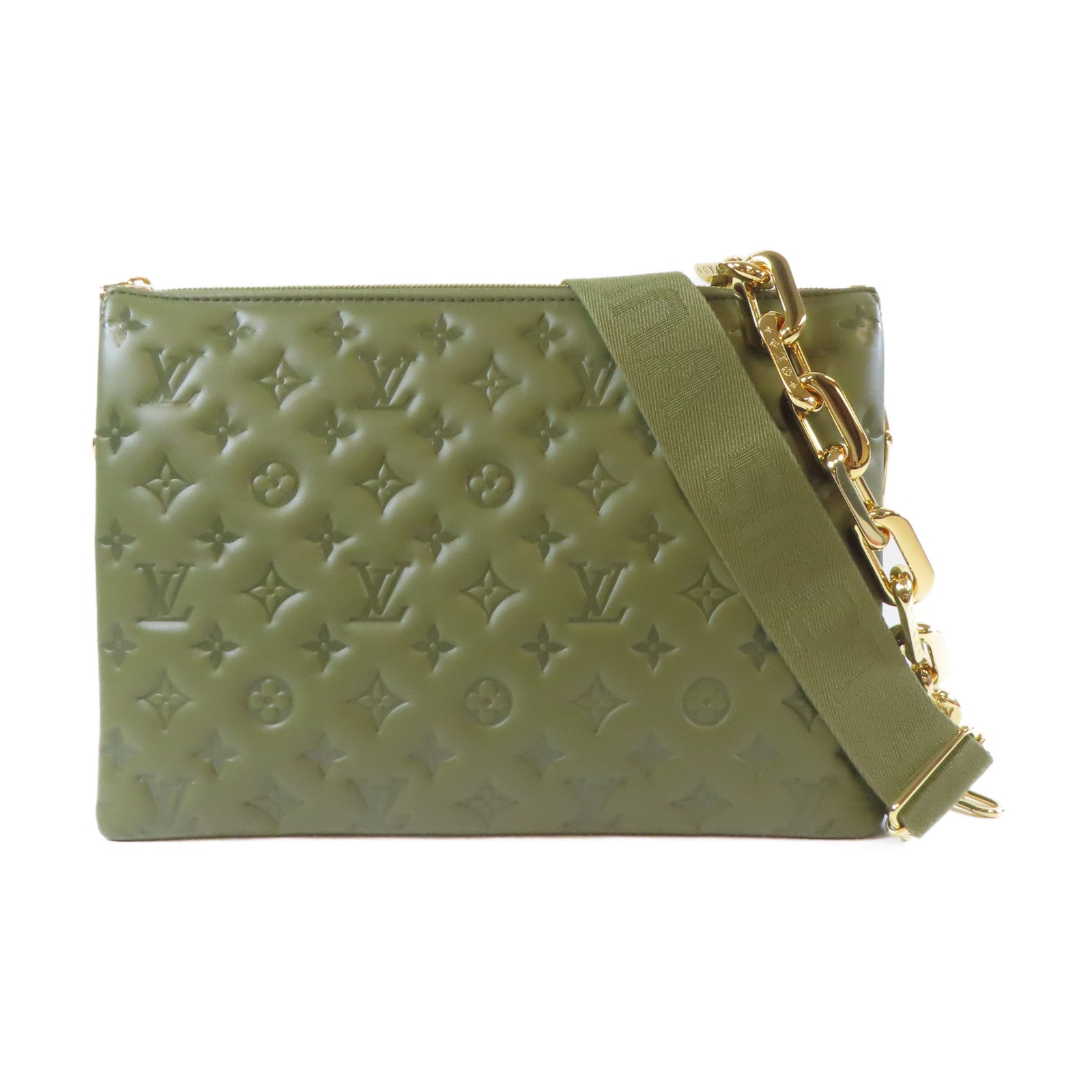 LOUIS VUITTON Monogram Embossed Coussin MM Chain Shoulder Bag金扣鏈帶肩背袋綠色