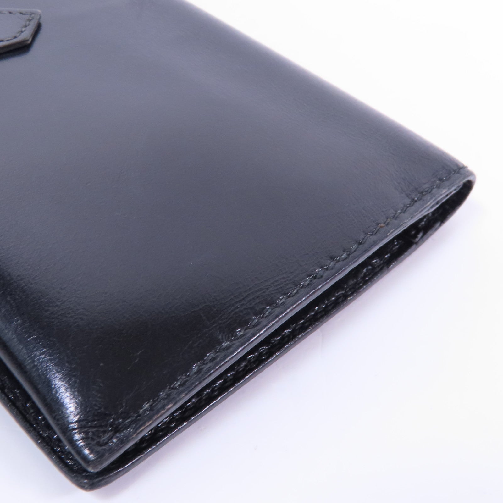 HERMES Boxcalf皮革Bearn銀扣長錢包Noir