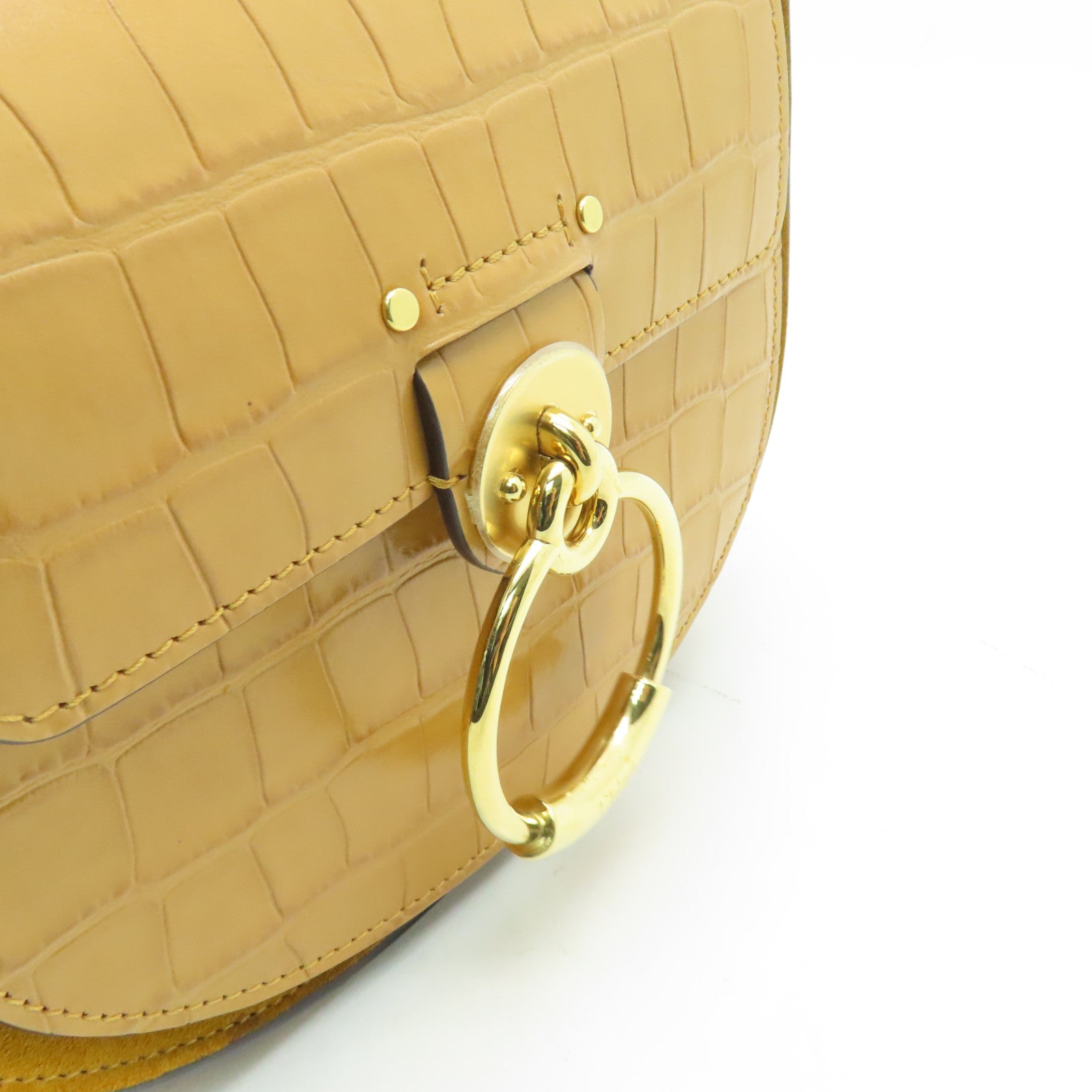 Chloe 【激減優惠】牛皮皮革2 Way Shoulder金扣/銀扣手挽肩背兩用袋芥末色