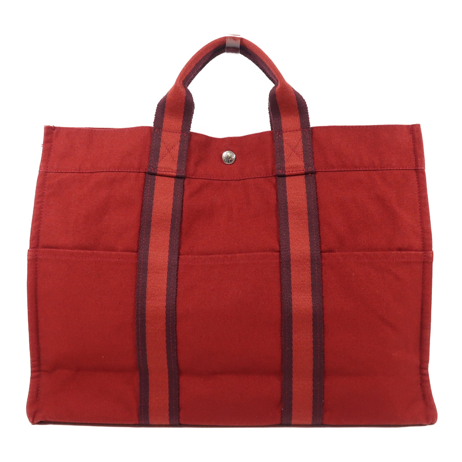 HERMES 帆布Fourre Tout MM銀扣手挽袋紅色