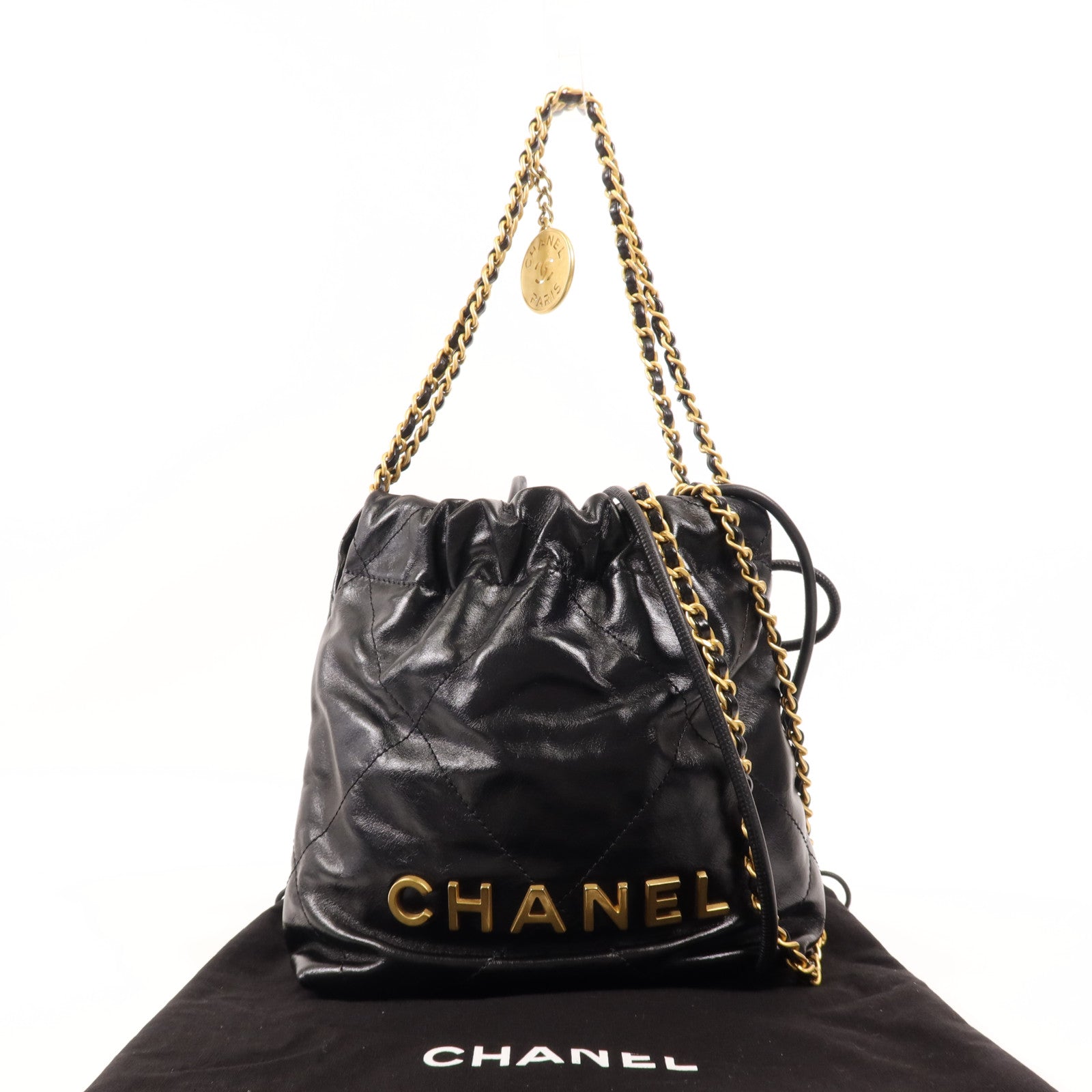 CHANEL 牛皮皮革Mini 22金扣手挽肩背兩用袋