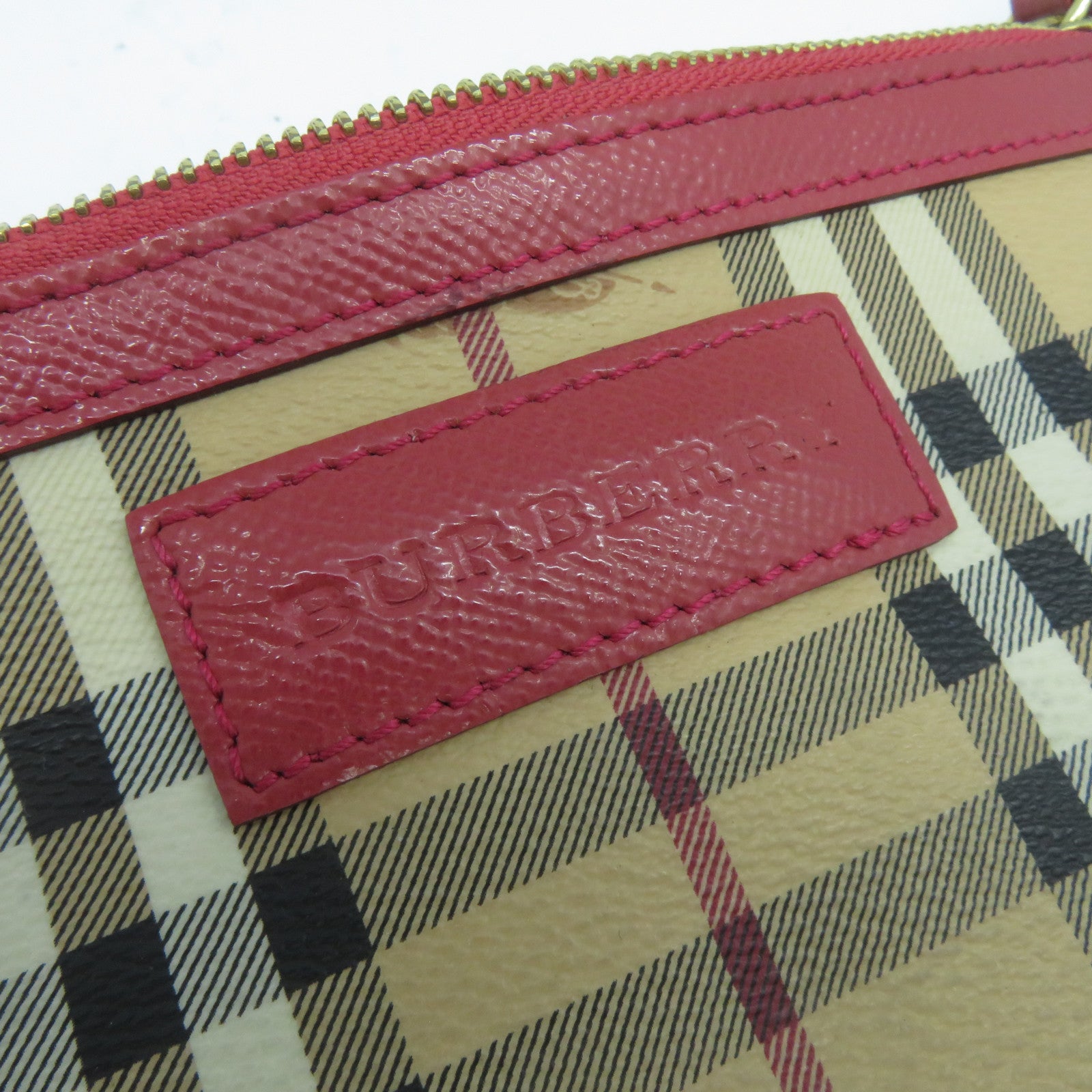 BURBERRY 塗層帆布Shoulder Bag金扣紅色/米色