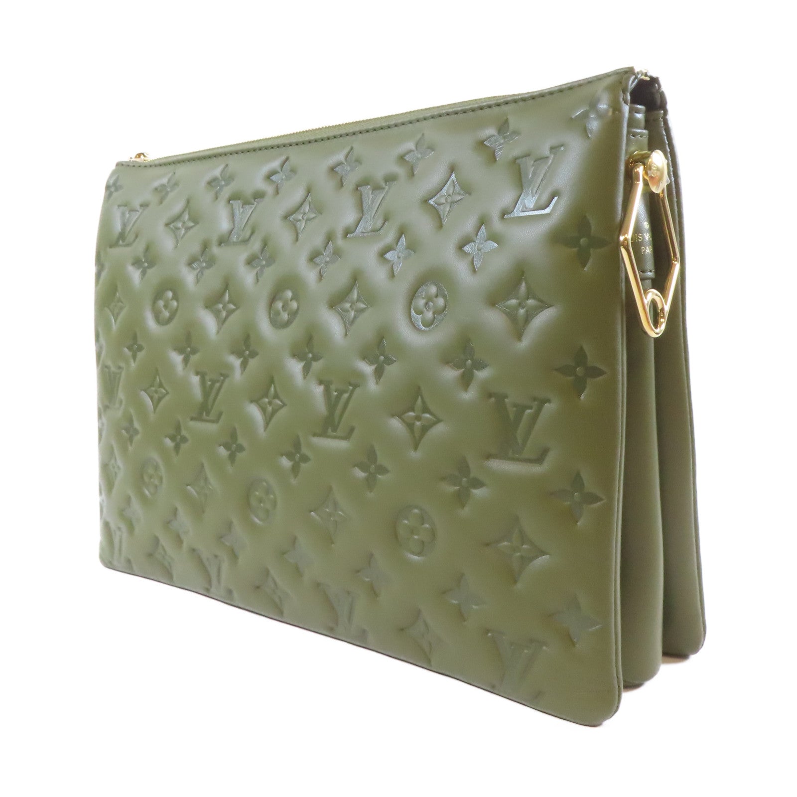 LOUIS VUITTON Monogram Embossed Coussin MM Chain Shoulder Bag金扣鏈帶肩背袋綠色