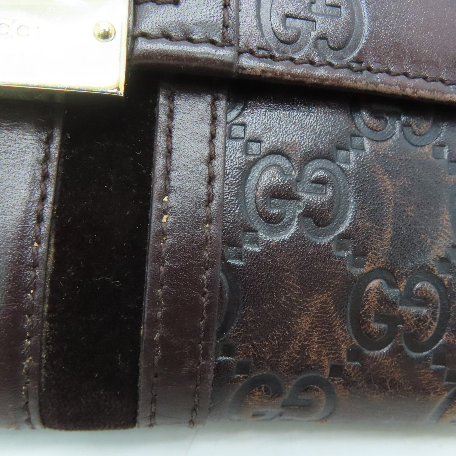 GUCCI 牛皮皮革Long Wallet金扣長錢包啡色