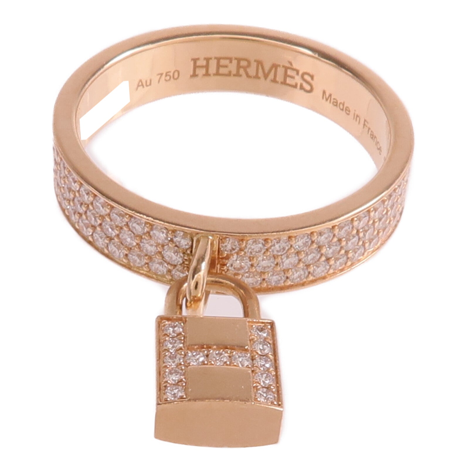 HERMES 18K玫瑰金Kelly Clochette Ring鑽石戒指Hermes#55/US#7.25