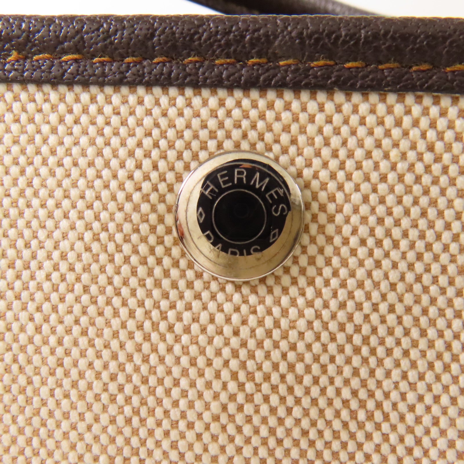 HERMES 帆布/皮革Buffle Skipper Garden Party PM銀扣手挽袋Biscuit