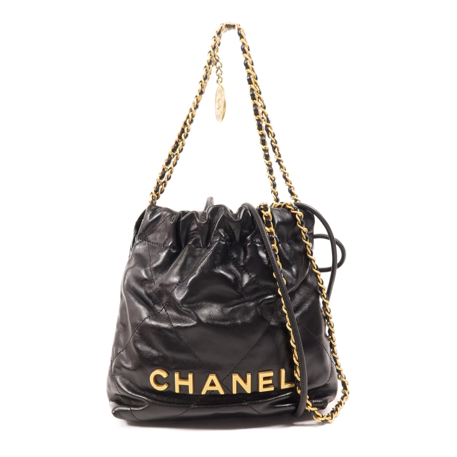 CHANEL 牛皮皮革Mini 22金扣手挽肩背兩用袋