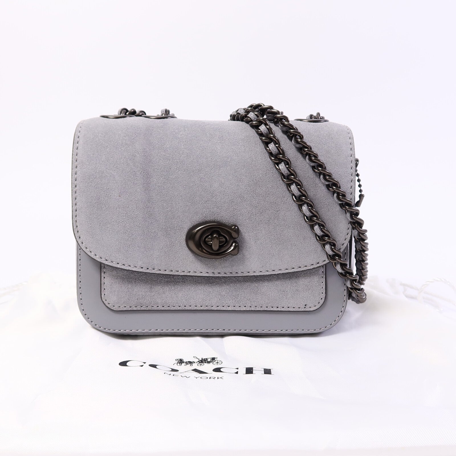 COACH 麂皮皮革Chain Shoulder Bag鏈帶肩背袋