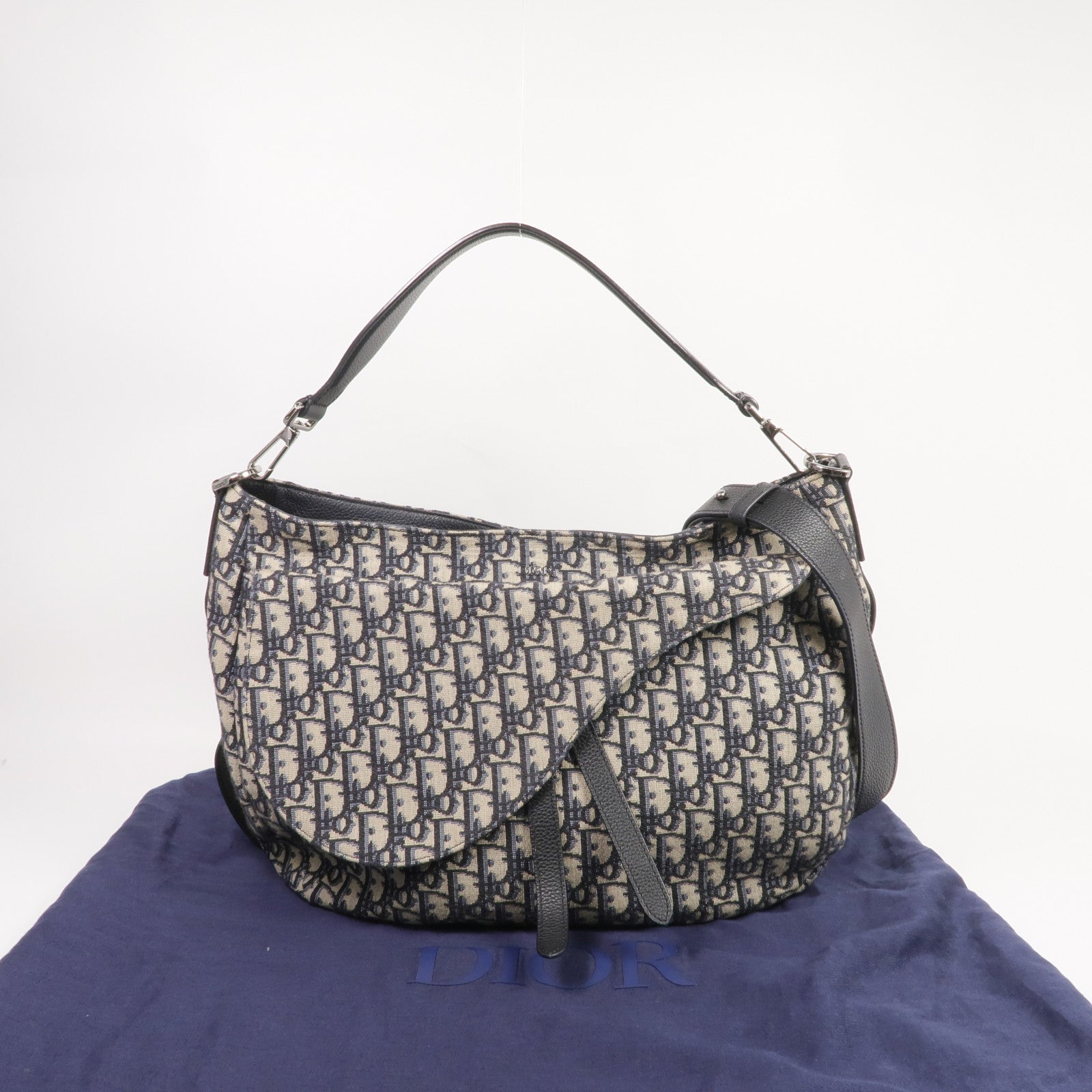 Dior 帆布Soft Saddle Bag銀扣手挽肩背兩用袋