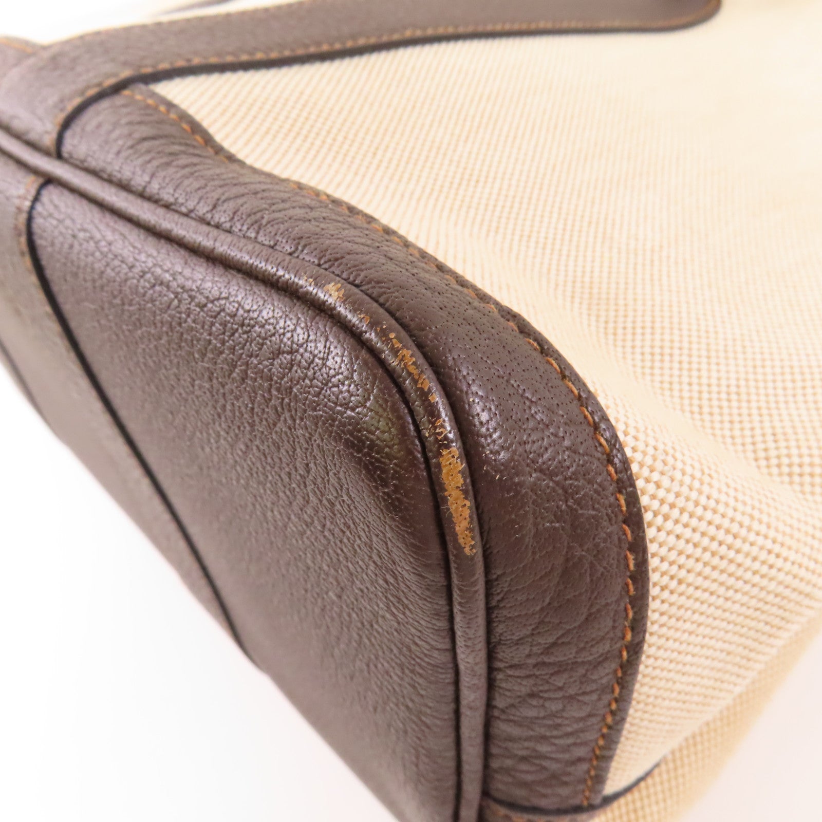HERMES PHW Buffle Skipper Garden Party PM Handbag Canvas Leather Beige Biscuit