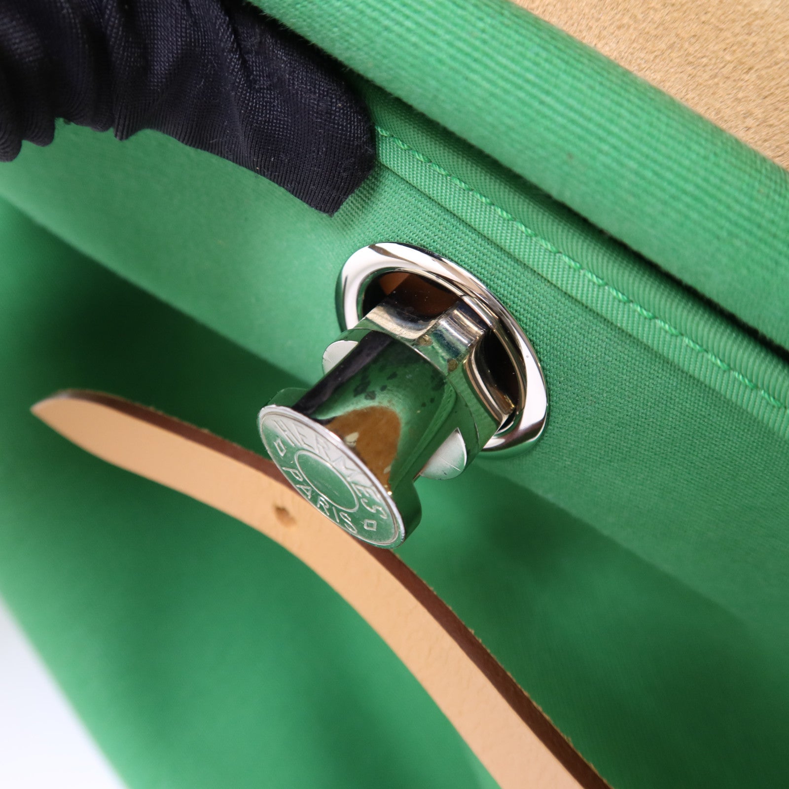 HERMES 帆布Herbag PM銀扣手挽肩背兩用袋Bamboo