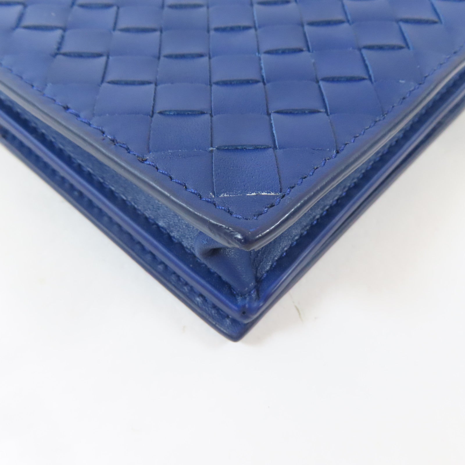 BOTTEGA VENETA 【激減優惠】織紋牛皮皮革Long Bifold Wallet黑扣長錢包藍色