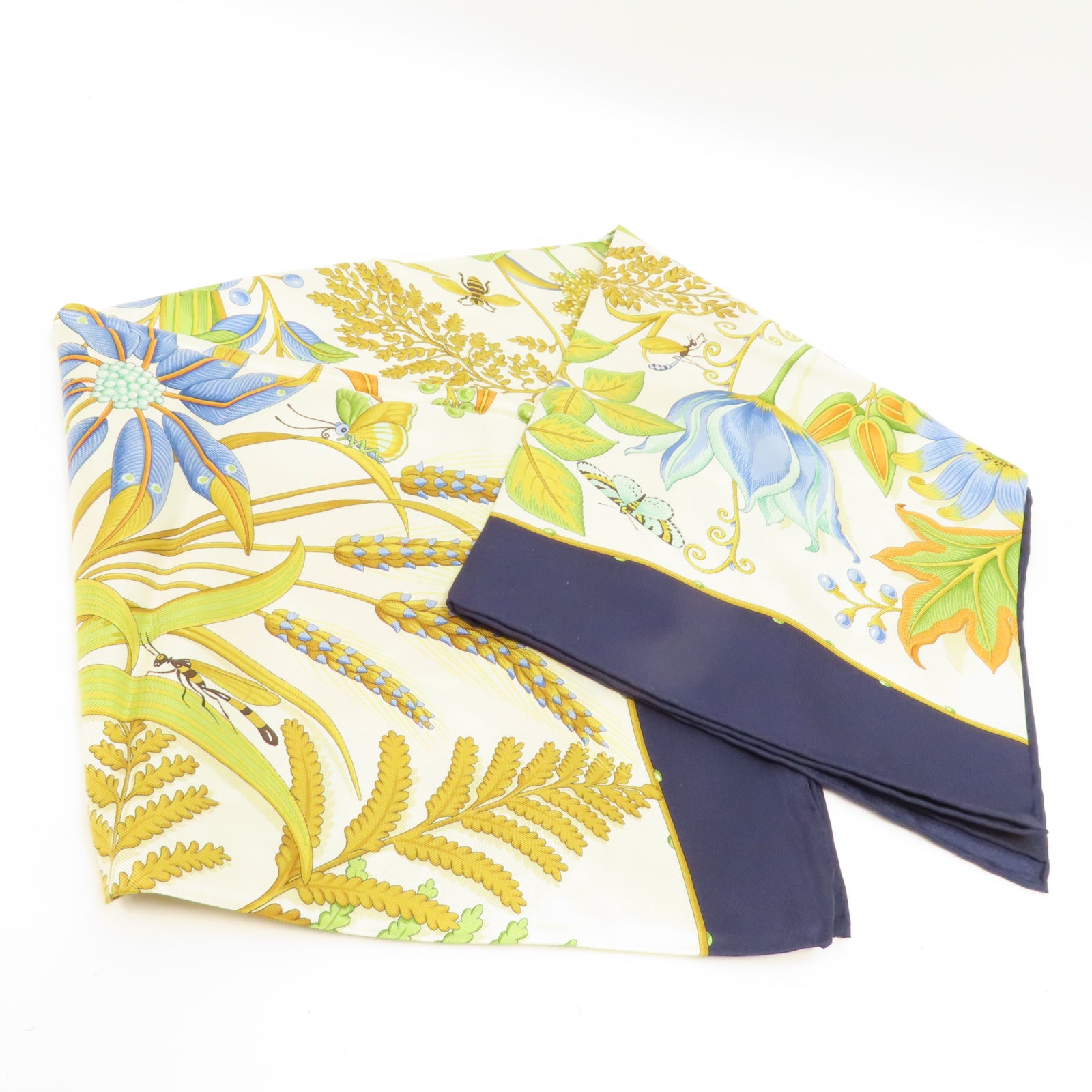 Salvatore Ferragamo 絲質Scarf絲巾黄色/藍色