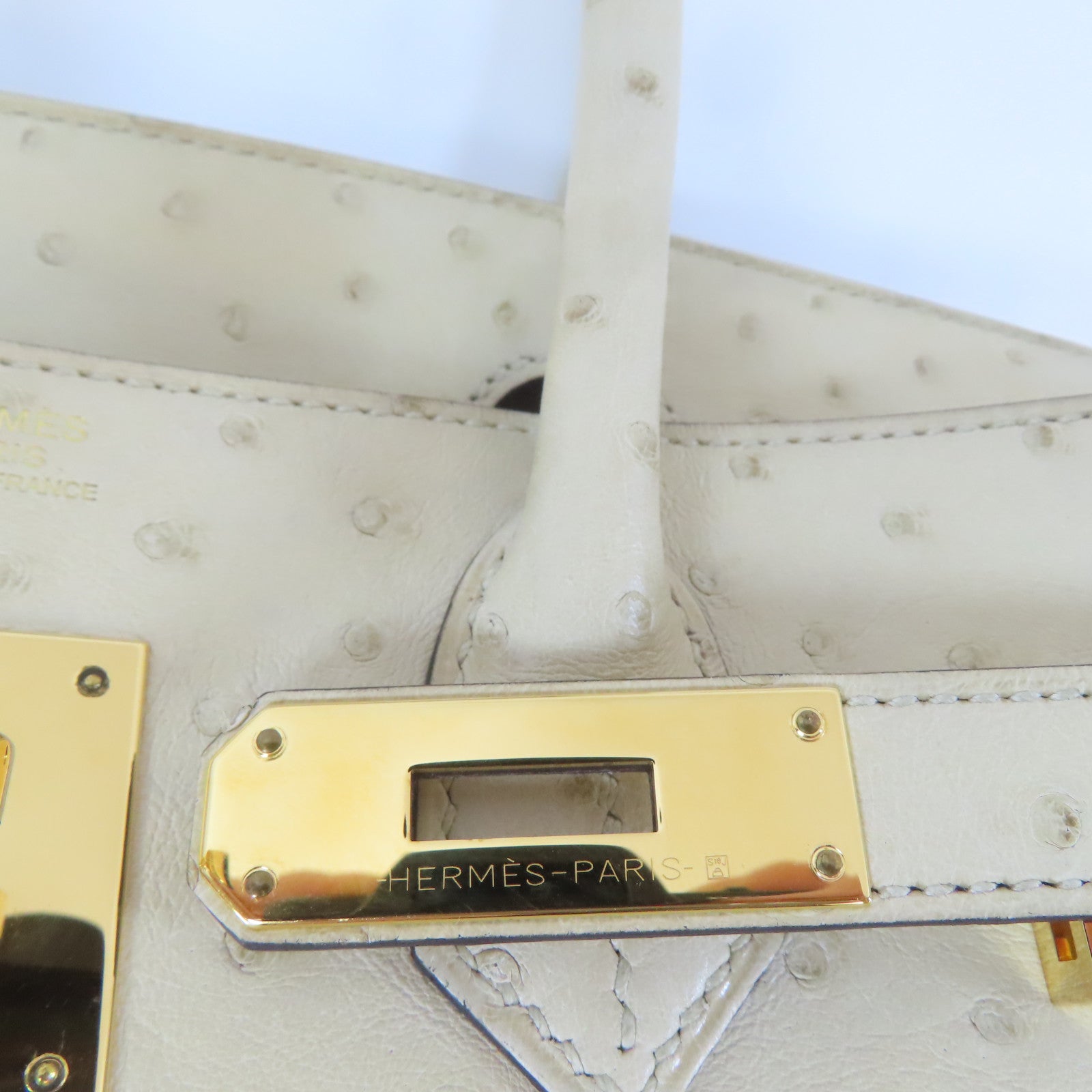 HERMES 鴕鳥皮革Birkin 30金扣手挽袋Parchemin/米色